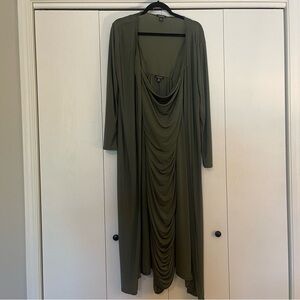 Boohoo Olive Long Sleeve Maternity Draped Dress with Duster